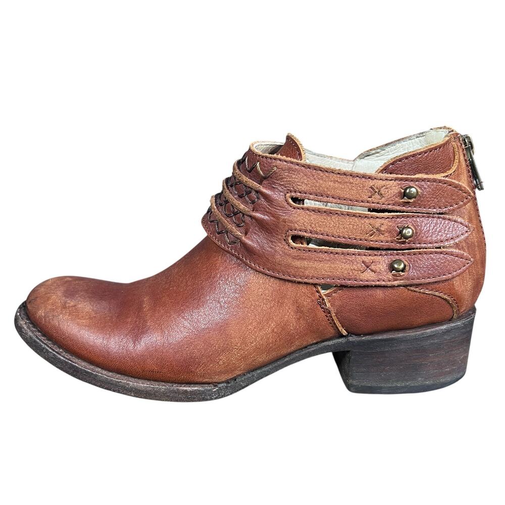 Freebird by Steven Slay Brown Distressed Leather Strappy Cutout Booties Size 8 - Picture 3 of 11